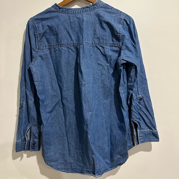 CHRISTOPHER & BANKS 100% Cotton Denim Peasant Boho Blouse Size S - Picture 2 of 5